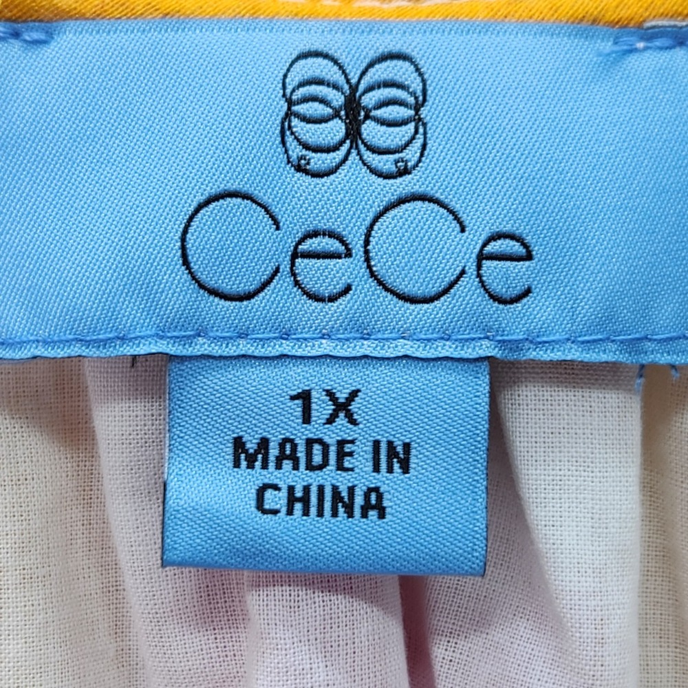 CeCe Womens Plus 1X Radiant Yellow Floral Print Blouse Skirt Set Spring Breakers - Picture 4 of 16